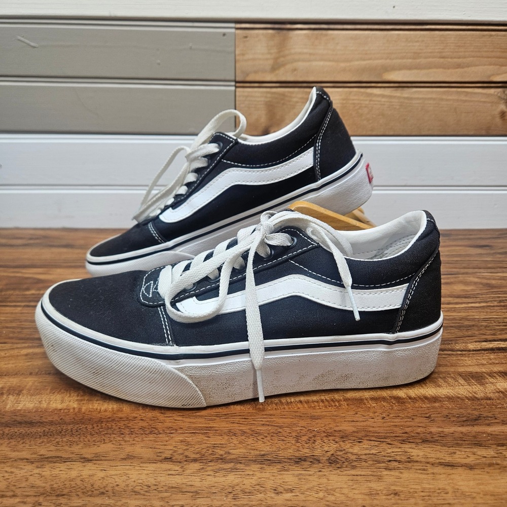 Vans Ward Platform Black White Canvas Low Top Sneakers Womens Size 7.5